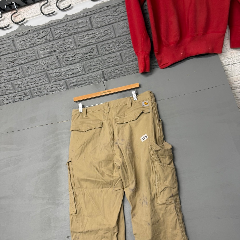 Carhartt Mens Relaxed Fit Cargo Work Pants Tan‎ Khaki 34x34 Distressed Utility